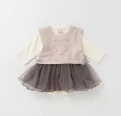 petit main（プティマイン）:ニット切替チュールワンピースセット（80）