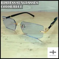リムレス サングラス スクエア メガネ 縁無し ブルー グラサン おしゃれ k5