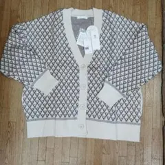 GLOBAL WORK メルティーアソート柄カーディガン　ベージュ(幾何柄) F