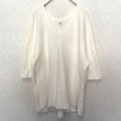 ユニクロ 3Dニット Vネックセーター ホワイト Lサイズ 五分袖