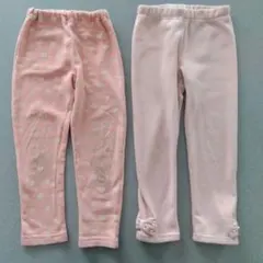 裏起毛長ズボン　ピンクの水玉模様　2点セット