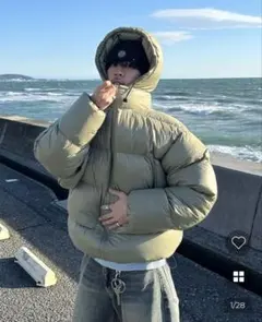 nugu 光沢フード中綿ダウンジャンパー