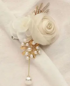 【華やか上品】シフォン×パールの花ブローチ❉コサージュ卒業式卒園式入学式入園式⑭