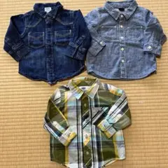 デニムシャツ　チェック柄　長袖シャツ　秋服　まとめ売り　80cm