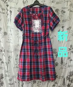 611 SMILE LAND チェック柄フリル半袖ワンピース
