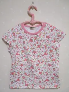 ミキハウス ホットビスケッツ 花柄 半袖Tシャツ 100cm コットン ピンクのサムネイル