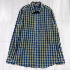6-108【美品】ジョージ ギンガムチェック シャツ レギュラー 長袖 L 緑綿