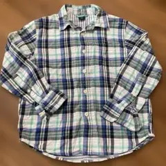 GAP 青チェック ネルシャツ　130 ギャップキッズ　水色　綿シャツ　長袖