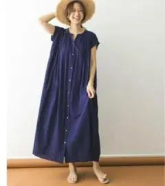 アーバンリサーチドアーズ コットンボイルギャザーマキシワンピース ネイビー