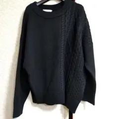 ICB ブラック ケーブルニットセーター 羊毛95%カシミヤ5%