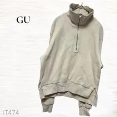 GU/ワッフルハーフジッププルオーバー/11号/長袖/コットン混/オフホワイトのサムネイル