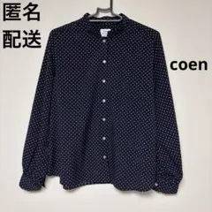 coen ドットプリントブラウス☆ネイビー Lサイズ