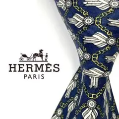 ◆美品◆HERMES エルメス ネクタイ 紺色 勲章のモチーフ オシャレ