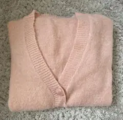 ピンク カーディガン 長袖 フロントボタン付き