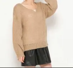 ニット モヘア　ニットプルオーバー　ベージュ　ヘザー