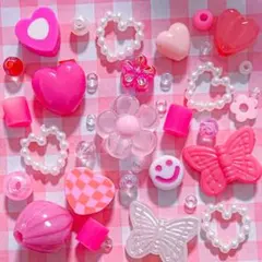 【1】ピンク 韓国 ビーズ ストラップ ニコちゃんマーク 蝶々 セット