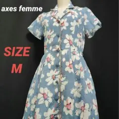 axes femme　アクシーズファム　花柄シャツワンピース　レースフリル　M