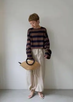 【美品】IENA ブラウン・ブラック ストライプ 長袖カットソー