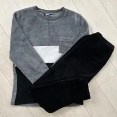 フリースパジャマ 上下セット グレー黒