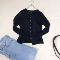 【バナナリパブリック】長袖リブカーディガン『S』紺　羽織　シンプル　合わせやすい