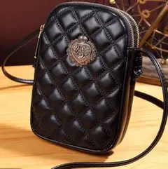 キルティング黒スマホショルダーバッグ