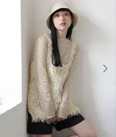 LOWRYS FARM [前後着用可能]2WAYフリンジフェザーノースリーブ