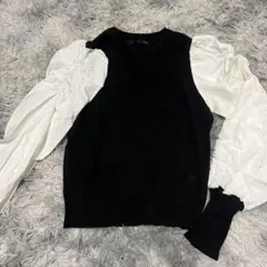 Heather パフスリーブニット ブラック・ホワイト