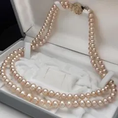 【2連/9.8mm珠】 本真珠 パール ネックレス ピンク SILVER刻印