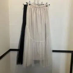 GRL チュールフレアスカート アイボリー&ブラック 2点セット