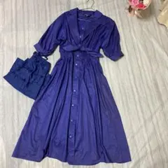 シーバイクロエ　青ワンピース　サイズ40(L) ロングワンピース　ペチコート付