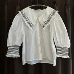 zara ビッグカラーフリル刺繍 ブラウスシャツ