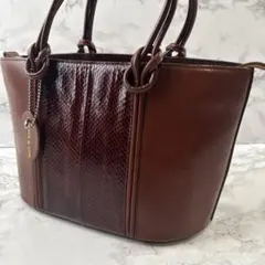 ほぼ未使用品 ノーブランド SNAKE&COW 蛇革×本革 レザー トートバッグ