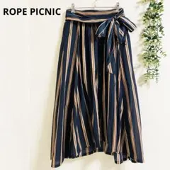 ロペピクニック ストライプロングスカート L ウエストリボン　軽やか　ガーリー