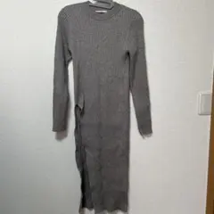 グレー 長袖ニットワンピース フリーサイズ
