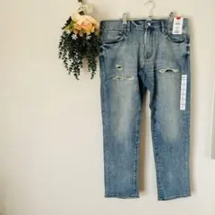 ユニクロ デニム スリムフィット ダメージジーンズ メンズ ブルー 34 LL