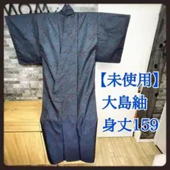 【未使用】本場大島紬　仕付け糸付き　袷　身丈１５９cm　紺　藍　四角ツナギ