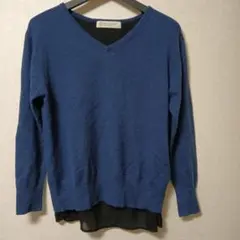 ビューティアンドユース バック切り替え ニット セーター プルオーバー ブルー