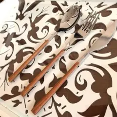 木製ハンドルのカトラリーセット　スプーン　フォーク　ナイフ3点セット