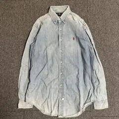 【Ralph Lauren 】デニム BDシャツ M 赤ポニー 鬼フェード
