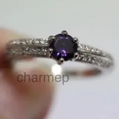 【VR048】パープル紫シンプルczダイヤモンドシルバーリング指輪大きいサイズ