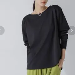 WEB限定 リブ付きれい見えジョーゼットカットソー　黒　ブラック