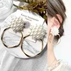 2way 大粒パール×ゴールドリング　ピアス　イヤリング