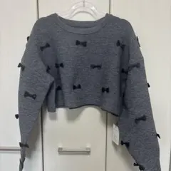 GRL 春服 リボン付きグレークロップドニット