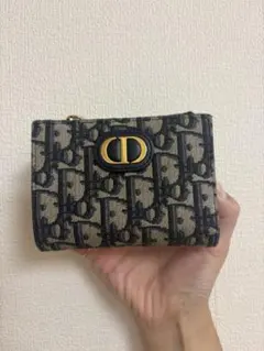 极美品 Christian Dior ✨ブラックレザー二つ折り財布 キルティング 