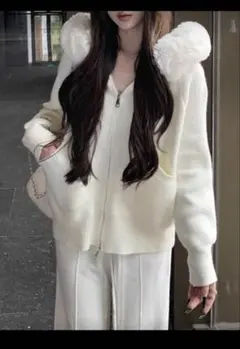 SHEIN ニットセーター ファー パーカー