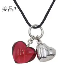 T2027 美品 バカラ SV925×クリスタル ダブル ハートネックレス