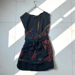 ザラベーシック シルクワンピース【L】絹100％　総柄 ミモレ丈 A101