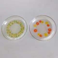 レトロ 花柄 ガラス皿 2枚セット ソーサー 昭和レトロ