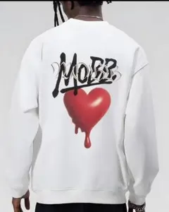 新品！MOBB男女兼用ホワイト ハートプリントスウェット