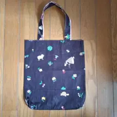動物と花のプリント手提げバッグ